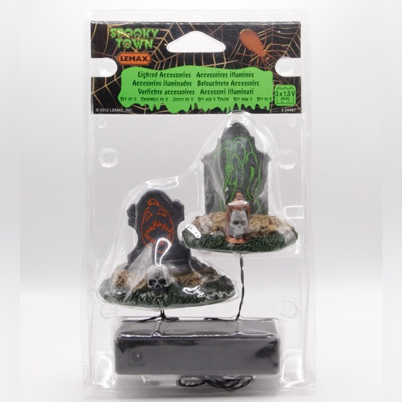 Lemax Spooky Town Halloween Backlit Tombstones Accessories Tested Works Retired - Picture 1 of 15